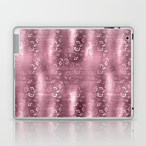Pink Floral Brushed Metal Texture Laptop & iPad Skin