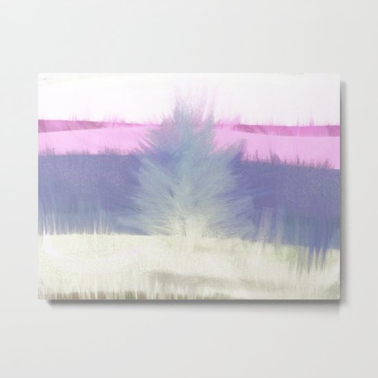 Winter with Tree and Grass Metal Print