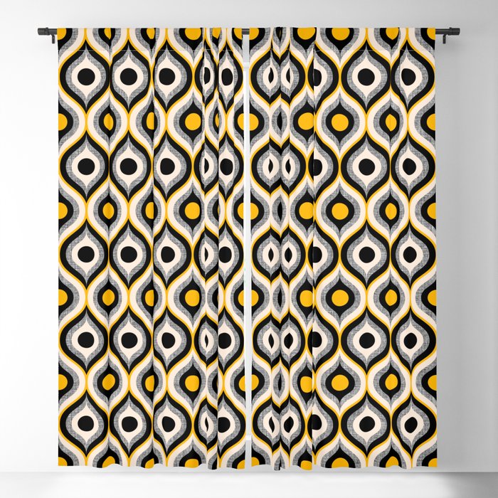 Retro MCM ogee ovals yellow black Blackout Curtain