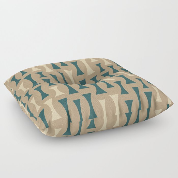 Retro Mid Century Modern Abstract Pattern 635 Green and Beige Floor Pillow