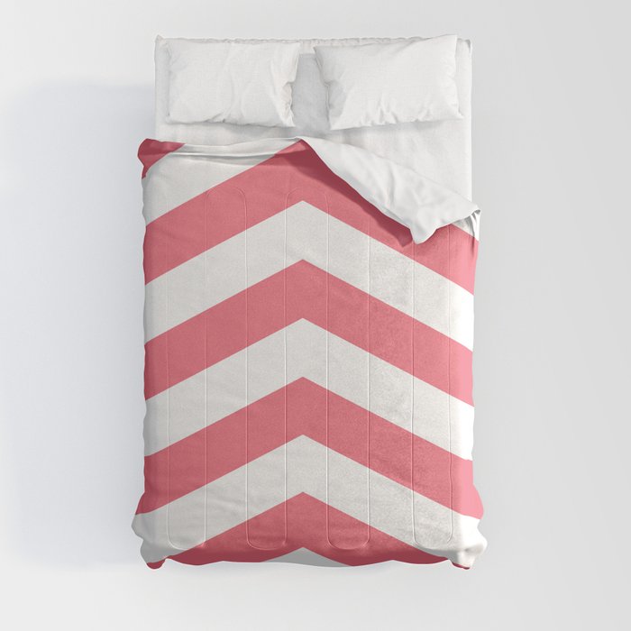 Coral Pink and White Chevron Comforter