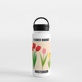 Retro Tulip Flower Market Amsterdam Water Bottle