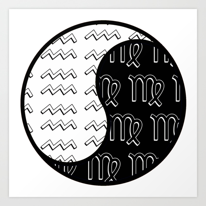 Aquarius Virgo yin yang zodiac couple relationship compatibility astrology  Art Print