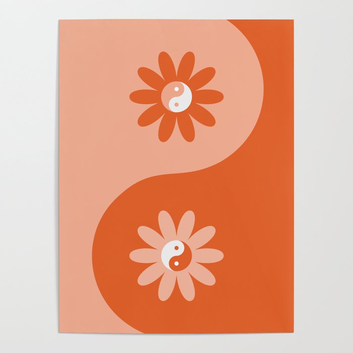 Yin Yang Flower in Orange & Peach Poster