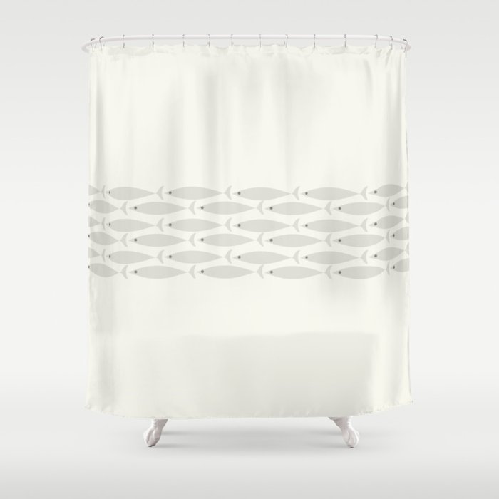 Fish Stripe 6 Minimalist Pattern in Nearly White and Pale Gray Shower Curtain
