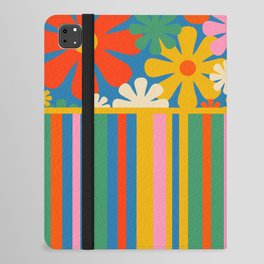 Colorful Retro Flowers and Stripes Pattern Mix iPad Folio Case