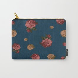 Vintage Floral Pattern with Blue Background - Grained Texture Carry-All Pouch