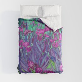 Vincent Van Gogh Irises Painting Violet Fuchsia Palette Comforter