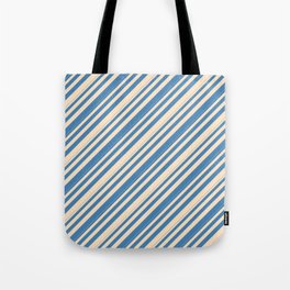 [ Thumbnail: Blue and Bisque Colored Lines/Stripes Pattern Tote Bag ]