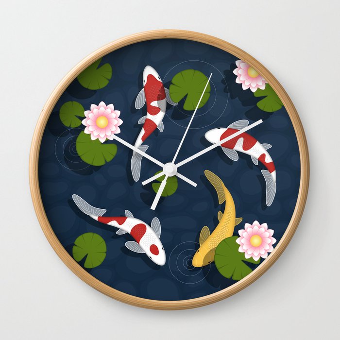 INTERESTPRINT Traditional Japanese Fancy Carp Koi Easy to Read for Home Office School Wall Clock