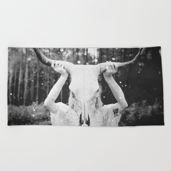 Bull Skull Tribal Woman Vintage Beach Towel