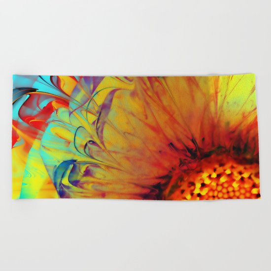 Sunflower Abstract Beach Towel