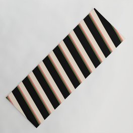 [ Thumbnail: Dark Olive Green, Light Coral, Beige, and Black Colored Striped/Lined Pattern Yoga Mat ]