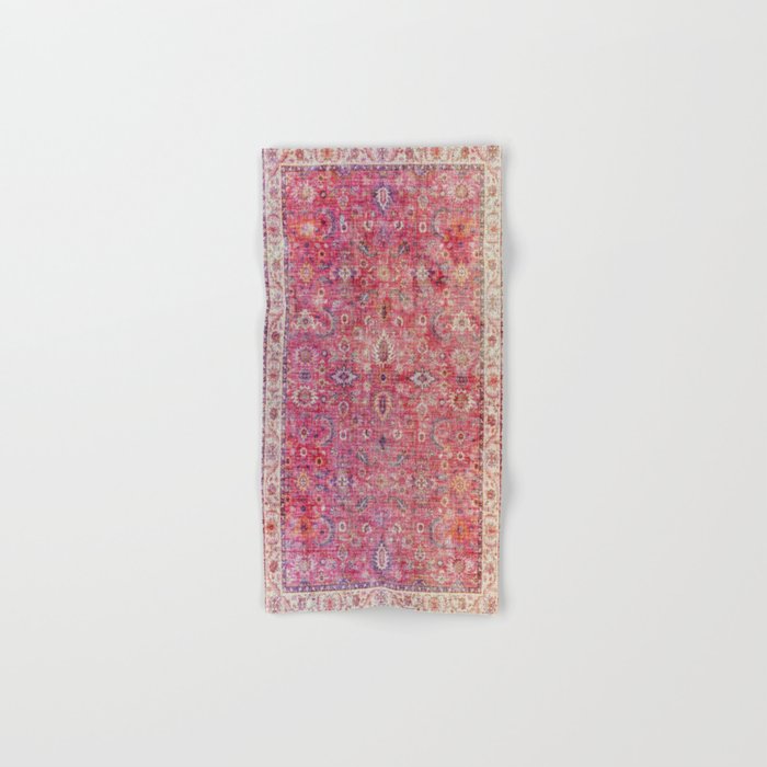 N45 - Pink Vintage Traditional Moroccan Boho & Farmhouse Style Artwork. Hand & Bath Towel