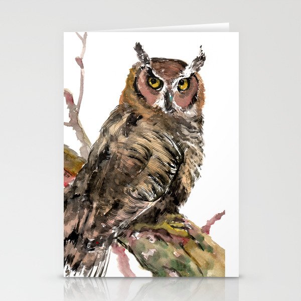Owl in the woods, brown owl illustration Stationery Cards