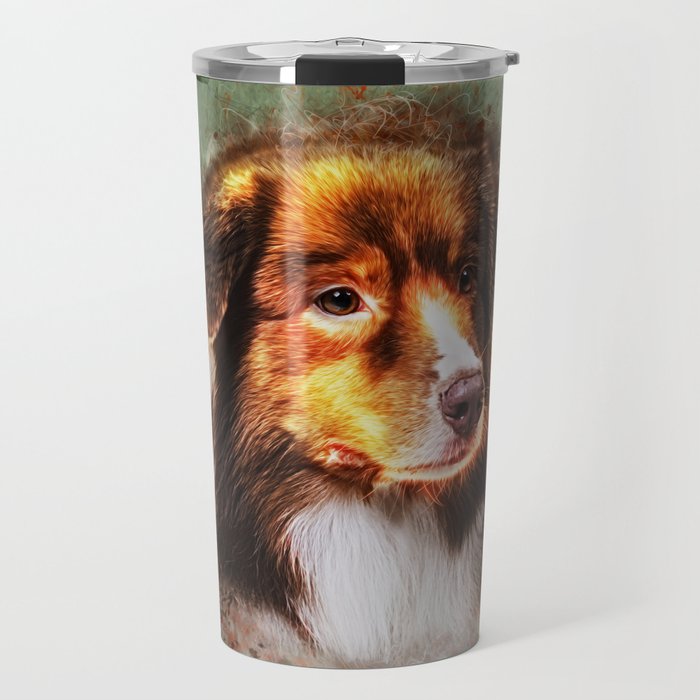 Australian Shepherd Aussie Watercolor Digital Art Travel Mug By K9printart