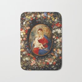 Peter Paul Rubens – The Virgin and Child in a Garland of Flower Bath Mat | Masterpiece, Painting, Romancelove, Classicartist, Renaissancebaroque, Weddinggift, Paintingvintage, Reproduction, Oilcanvas, Fineart 