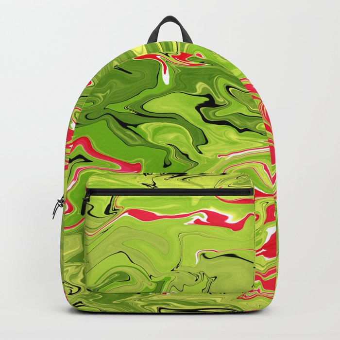 Lime green and red liquid marble abstract Backpack