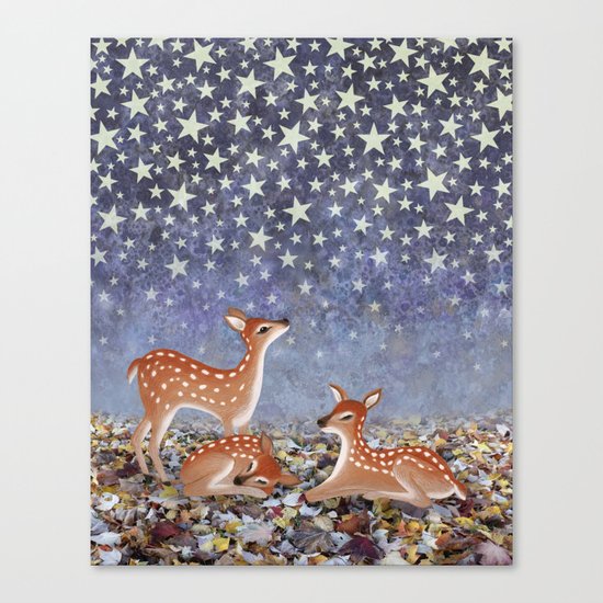 whitetail fawns under the stars Canvas Print