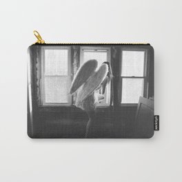 Caught Her Sneaking Out the Bathroom Window female angel black and white photograph - photography - photographs wall decor Carry-All Pouch