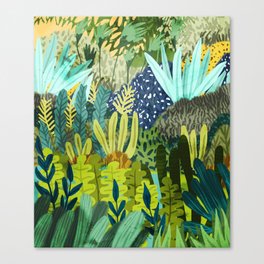 Wild Jungle Painting, Forest Dark Botanical Nature, Plants Tropical Eclectic Modern Illustration Canvas Print