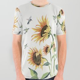 Sunflowers and Hummingbirds All Over Graphic Tee