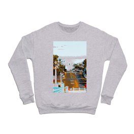 road to the pier with palm tree at Manhattan Beach, California, USA Crewneck Sweatshirt