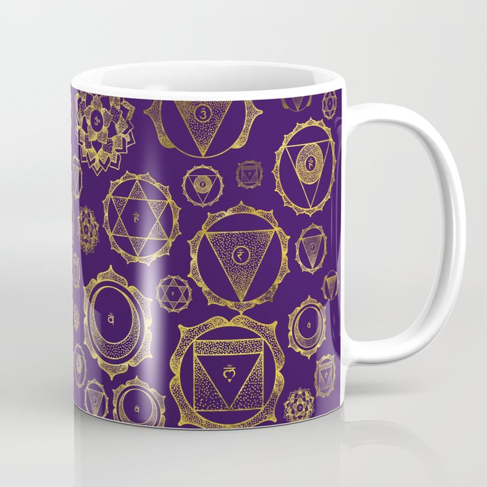 Gold on Purple Chakras Pattern Coffee Mug