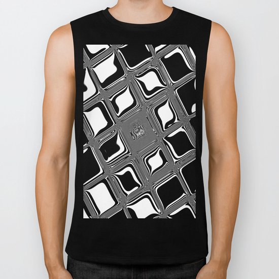 Black and white abstract design with fancy squared patterns on grey Biker Tank