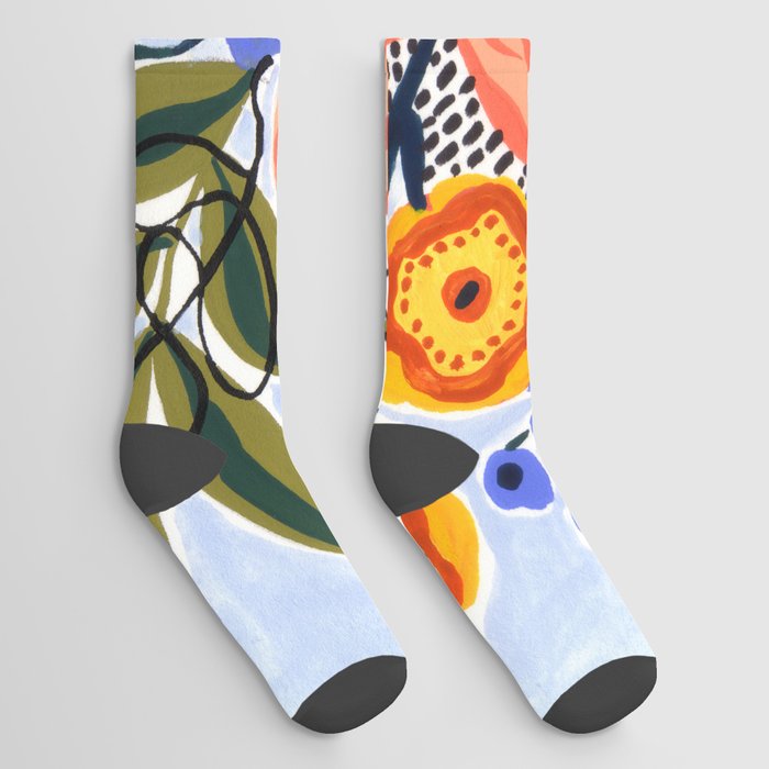 Gouache Abstract Flowers - Pink and Blue  Socks