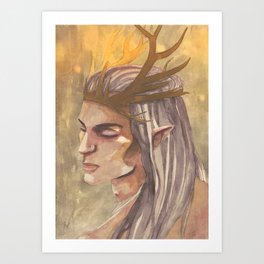 King of the Alders | Elk King Art Print | Stag, Aenelle, Fae, Thewitchersaga, Painting, Oberon, Fairy, Elf, Warm, Thewitcher 