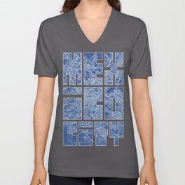 Mexico City Map - Blueprint V Neck T Shirt
