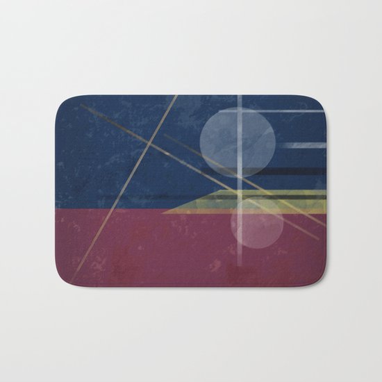 Abstract painting in blue red colours . Bath Mat