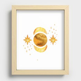 Boho Style Abstract Sun And Moons Star Watercolour Design Recessed Framed Print