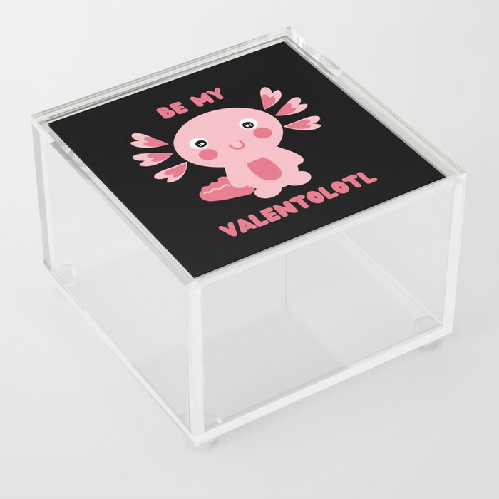 Cute pink kawaii axolotl asking - Be my Valentolotl Acrylic Box