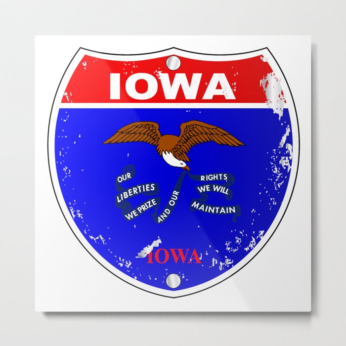 Iowa Flag Icons As Interstate Sign Metal Print
