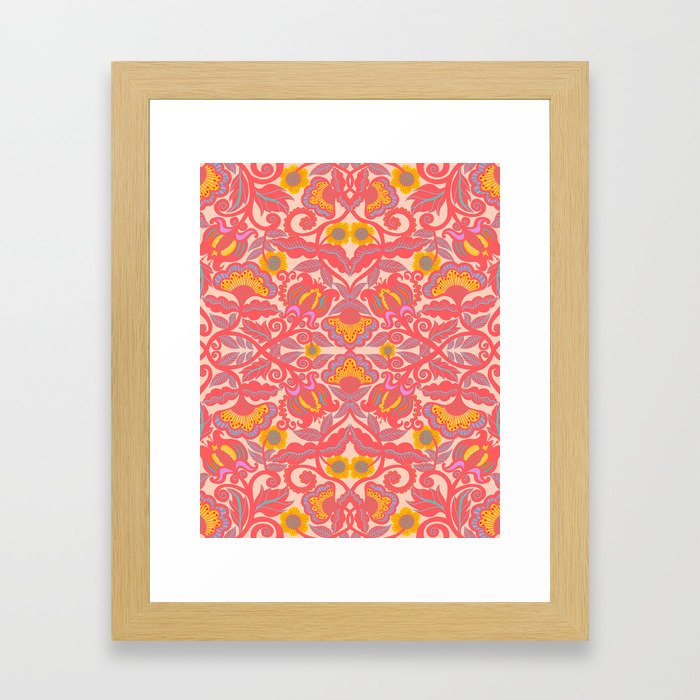Pink Vines and Flowers Pattern Framed Art Print