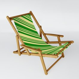 [ Thumbnail: Green & Tan Colored Stripes Pattern Sling Chair ]