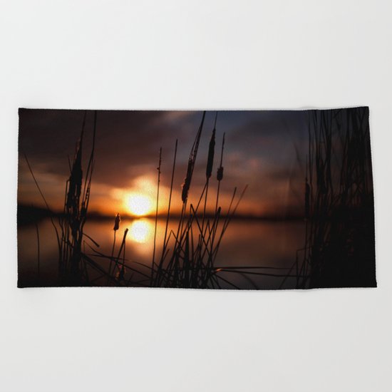 Sunset Lake and Silhouette Beach Towel