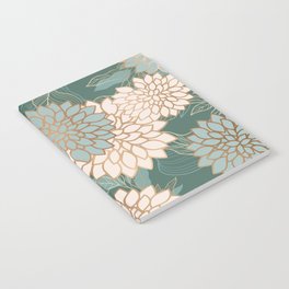 Floral Aesthetic in Teal, Ivory and Gold Notebook