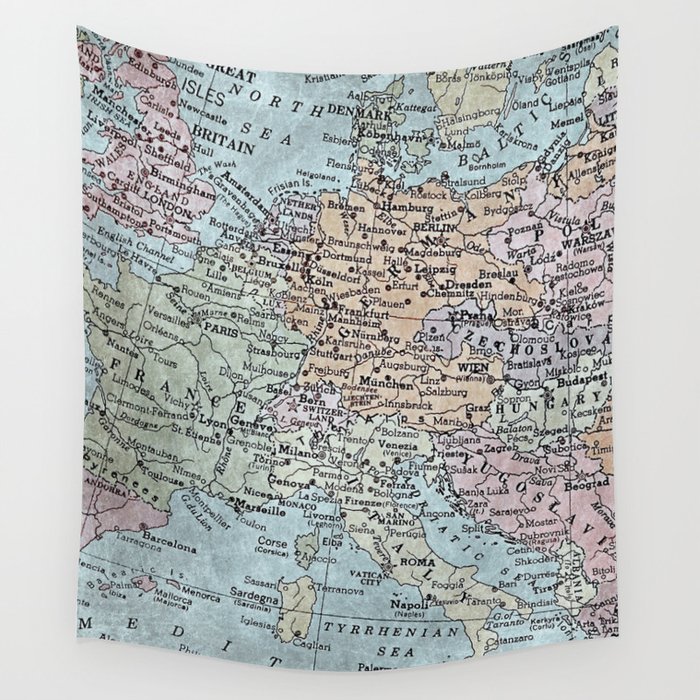 old map of Europe Wall Tapestry by inourgardentoo  Linda McMaster 