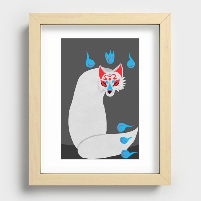 White Kitsune Recessed Framed Print