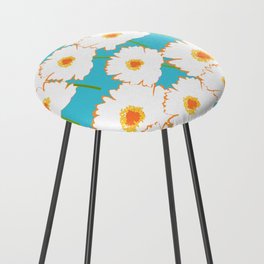 Modern White Peony Flowers On Turquoise Counter Stool