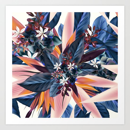 Tropical floral pattern with exotic flowers Art Print