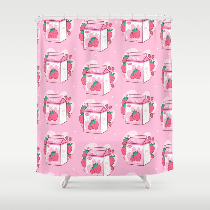 Kawaii Strawberry Milk Shake Carton Shower Curtain
