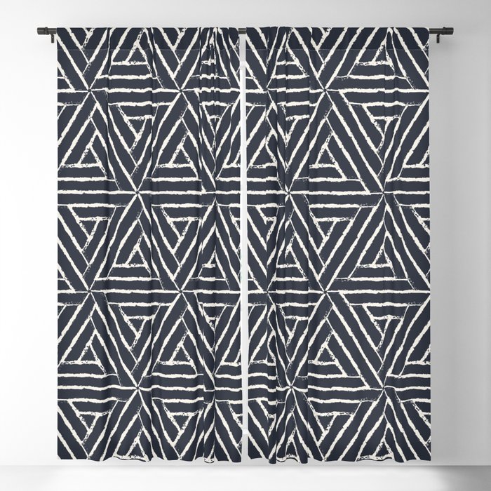 Cream & Dark Blue Aztec Tribal Triangle Pattern Pairs To 2020 Color of the Year Classic Navy Blue Blackout Curtain