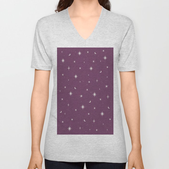 Starry night pattern violet daffodil V Neck T Shirt