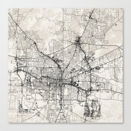 USA, Tallahassee Black&White City Map Drawing Canvas Print