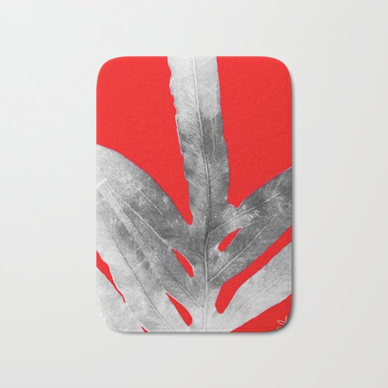 Green Fern on Red Inverted Bath Mat