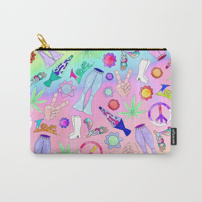 Psychedelic 70s Groovy Collage Pattern Carry-All Pouch
